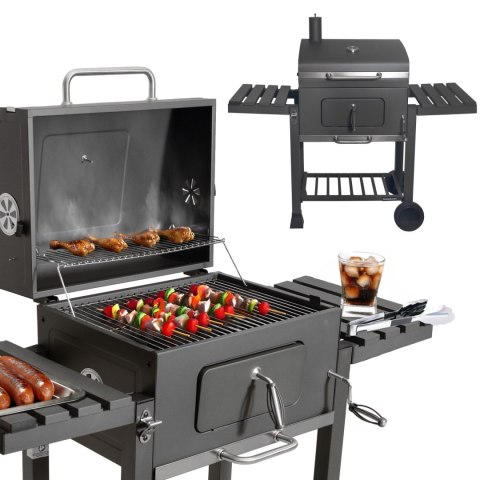 Duży grill węglowy ogrodowy ruszt z pokrywą popielnik termometr otwieracz