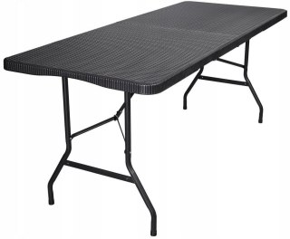 Duży stół składany ogrodowy cateringowy bankietowy rattan walizka 180cm czarny