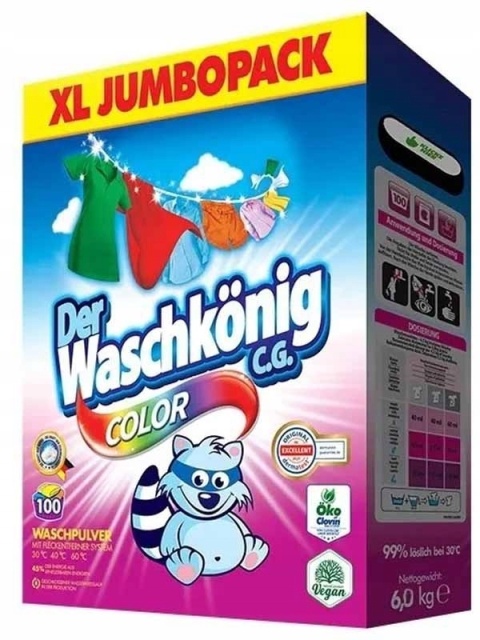 DER WASCHKÖNIG PROSZEK DO PRANIA / WASHING POWDER 6KG COLOR 100WL BOX
