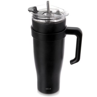 STALOWY KUBEK TERMICZNY TERMOS 1200ml Z RĄCZKĄ I SŁOMKĄ ORION 112284 CZARNY