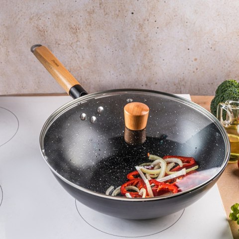 WOK Z POKRYWĄ Z POWŁOKĄ MARMURKOWĄ 30cm KINGHOFF KH-1984