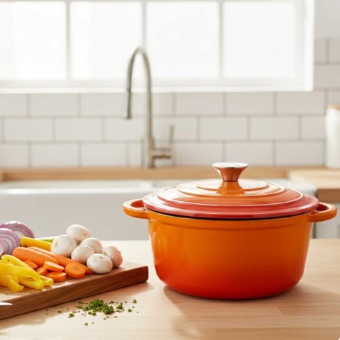 EMALIOWANY GARNEK ŻELIWNY 26cm 5L HAGE ORANGE