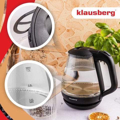CZAJNIK ELEKTRYCZNY SZKLANY 1,2L KLAUSBERG KB-9003 LED