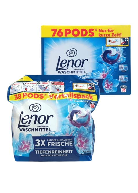 Lenor 2x38 prań kapsułki 3in1 Uniw. Aprilfrisch