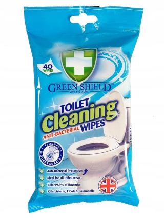 GREEN SHIELD Biodegradowalne chusteczki do czyszczenia WC toalet 40szt