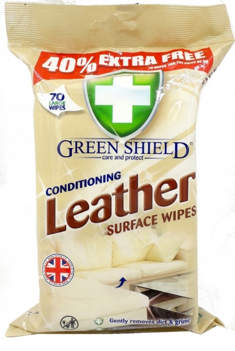 Green Shield Leather Chusteczki nawilżane do czyszczenia skóry 70 szt.