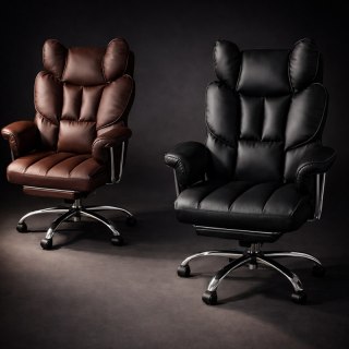 Fotel biurowy obrotowy RELAX PRO z podnóżkiem - ecoskóra brązowy ciemny KO50BR