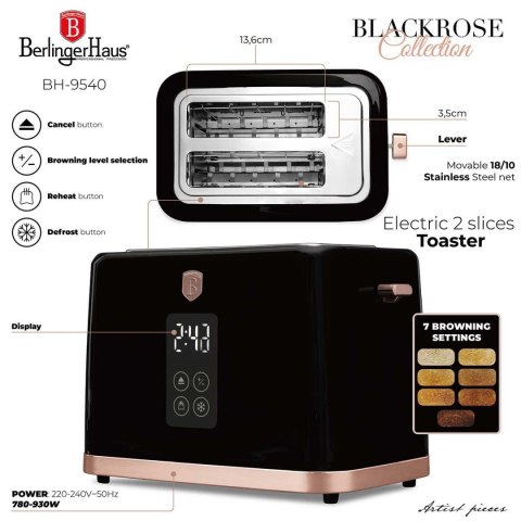 CZAJNIK ELEKTRYCZNY 1,7L + TOSTER CYFROWY BERLINGER HAUS BH-9540 BLACK ROSE