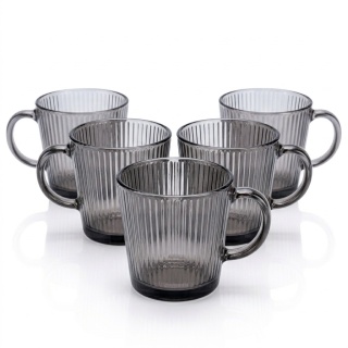 Filiżanki szklanki ryflowane duże grafit, szare 380 ml 5szt