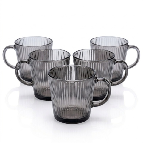 Filiżanki szklanki ryflowane duże grafit, szare 380 ml 5szt