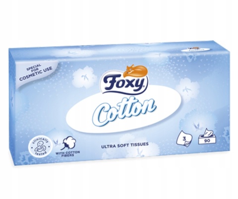 Foxy Cotton Chusteczki higieniczne bezzapachowe 3 warst. 90 szt.