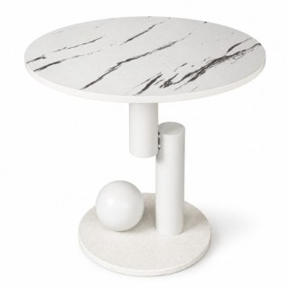 Stolik kawowy, pomocniczy, okrągły, biały marmur 50cm, KULA STL28B
