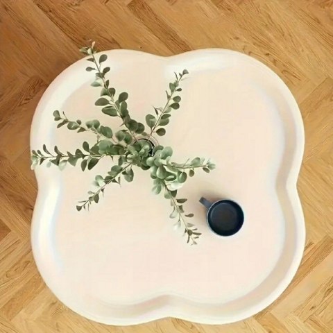 Mobilny stolik kawowy w kształcie koniczyny biały 38x38x47cm STL27B