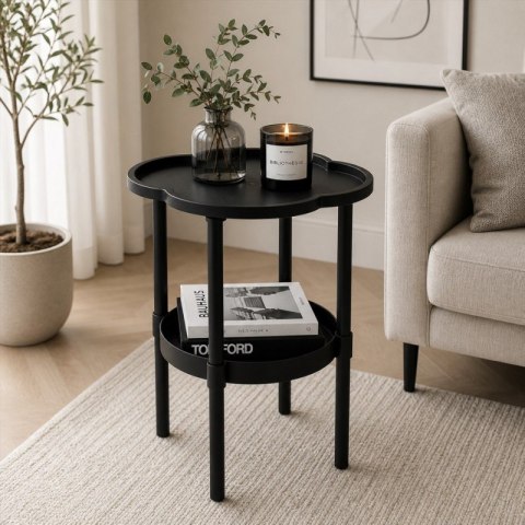 Mobilny stolik kawowy w kształcie koniczyny czarny 38x38x47cm STL27CZ