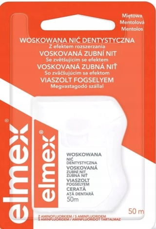 Elmex nić dentystyczna woskowana z efektem rozszerzania miętowa 50 m