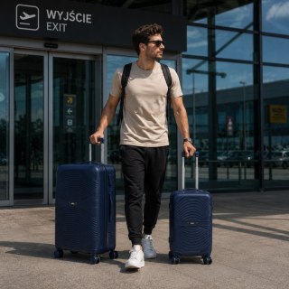 Zestaw 3w1 walizek podróżnych na kółkach, lekkie a wytrzymałe, na szyfr, premium granat WP12G