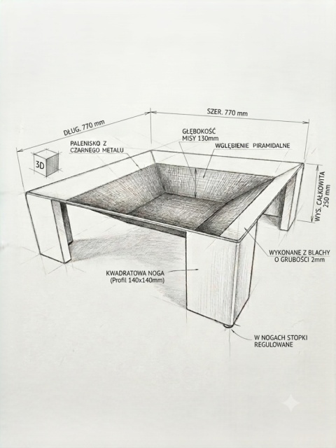 Palenisko Ogrodowe Kwadratowe 77x77cm Grafit Mat Żaroodporne Premium Stalowe